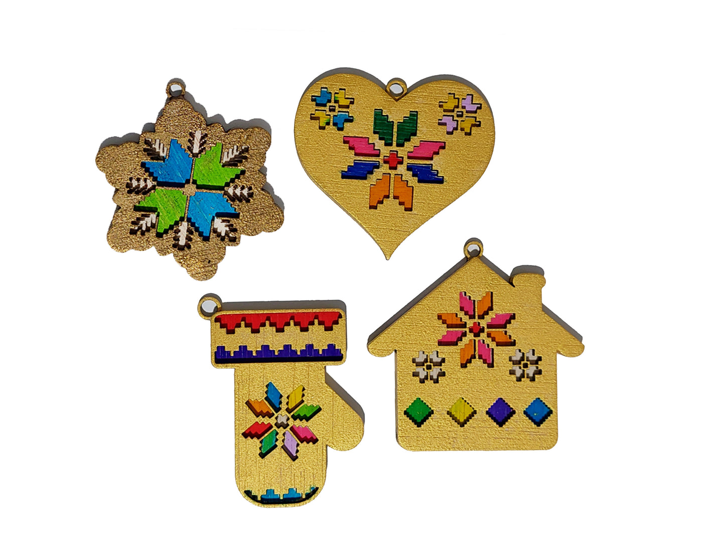 Set de 4 decorațiuni pentru Crăciun - Folk A 10x9 cm
