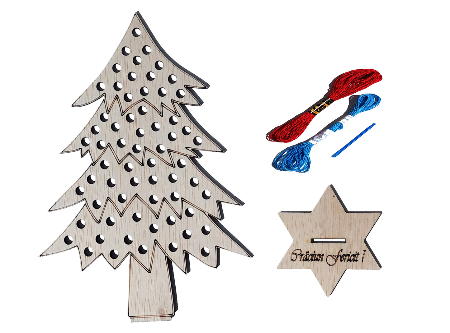 Brad de Crăciun 19x13 cm - set pentru cusut cu ațe și ac incluse