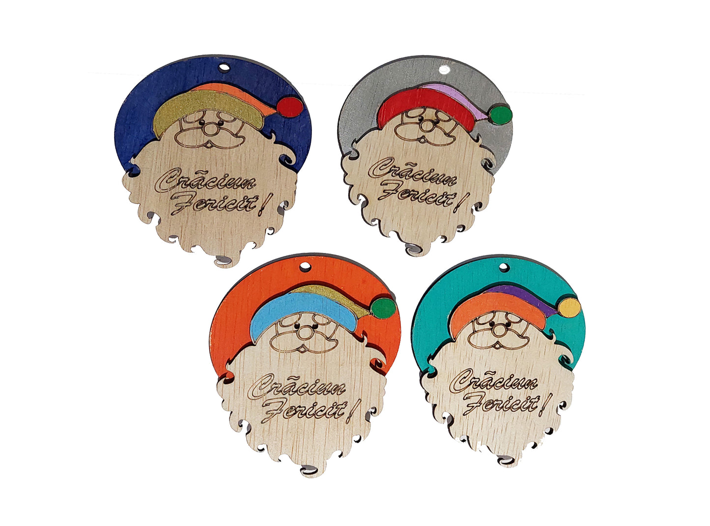 Set de 4 decorațiuni- Moș Crăciun în relief 10x8 cm