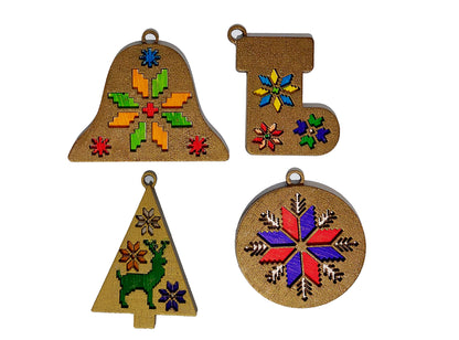 Set de 4 decorațiuni pentru Crăciun - Folk B 10x9 cm